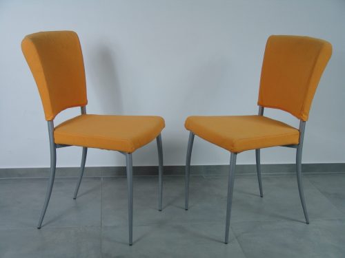 Stuhl, 2er Set, Stoff orange, Gestell Aluminium 2
